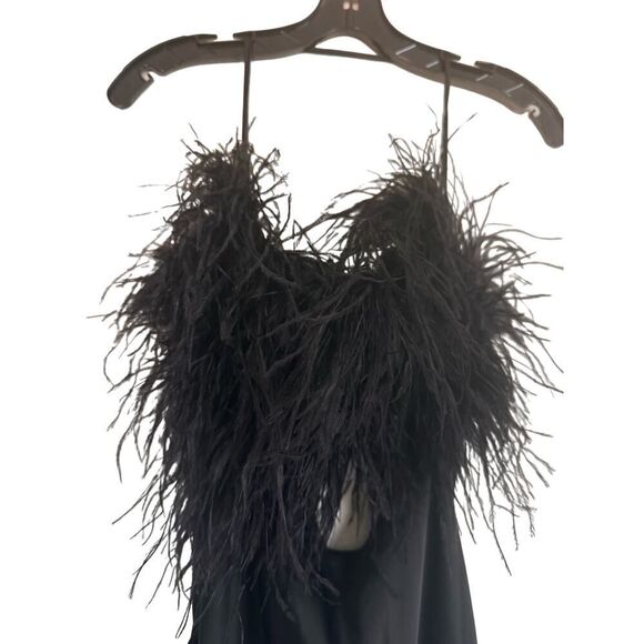 PatBo feather trim slip dress black US4 - Picture 8 of 13